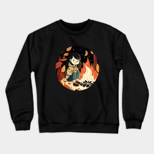 Girl Camping in the Woods, Campfire Crewneck Sweatshirt